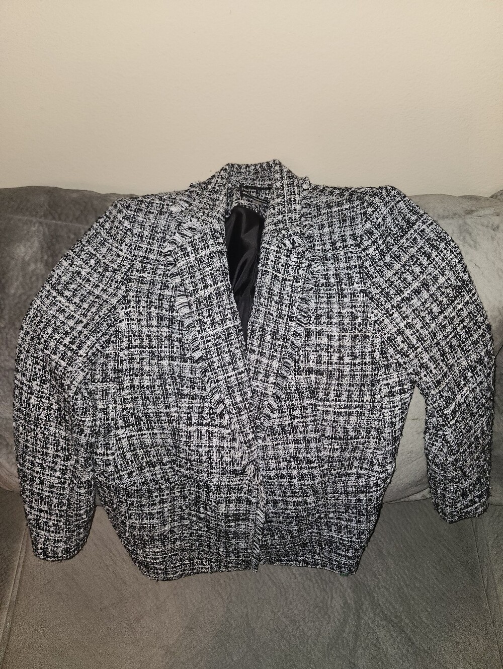 Karl Lagerfeld Black and White Tweed Blazer